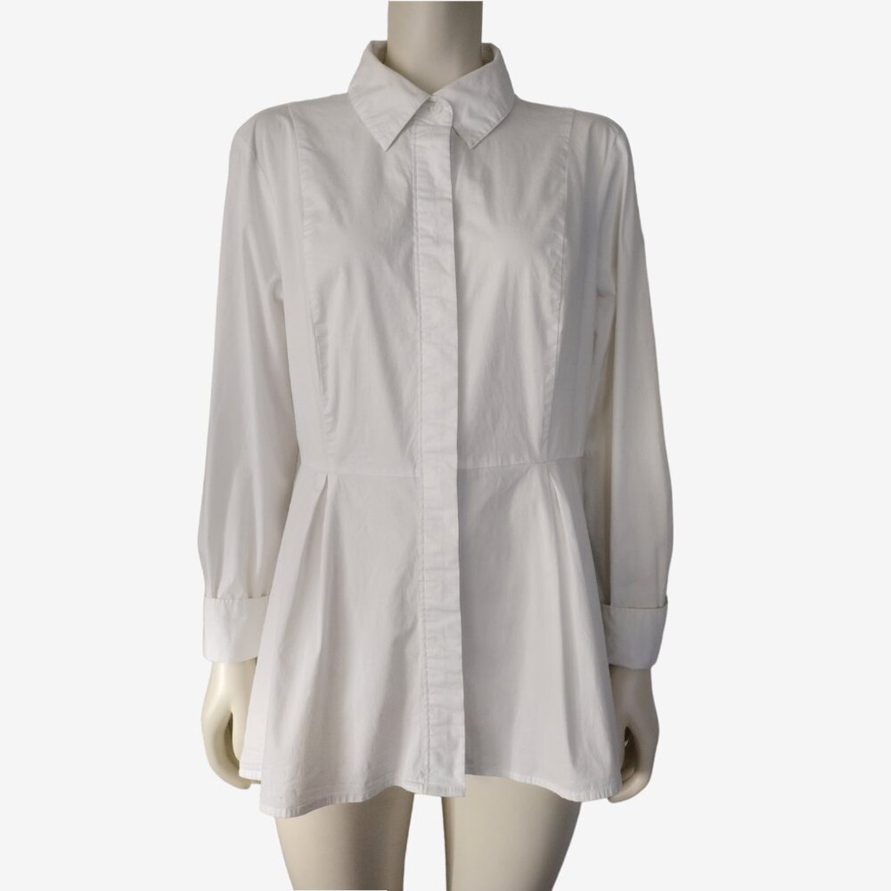 Lane Bryant White Cotton Collared Button Down High Low Tunic Size 16